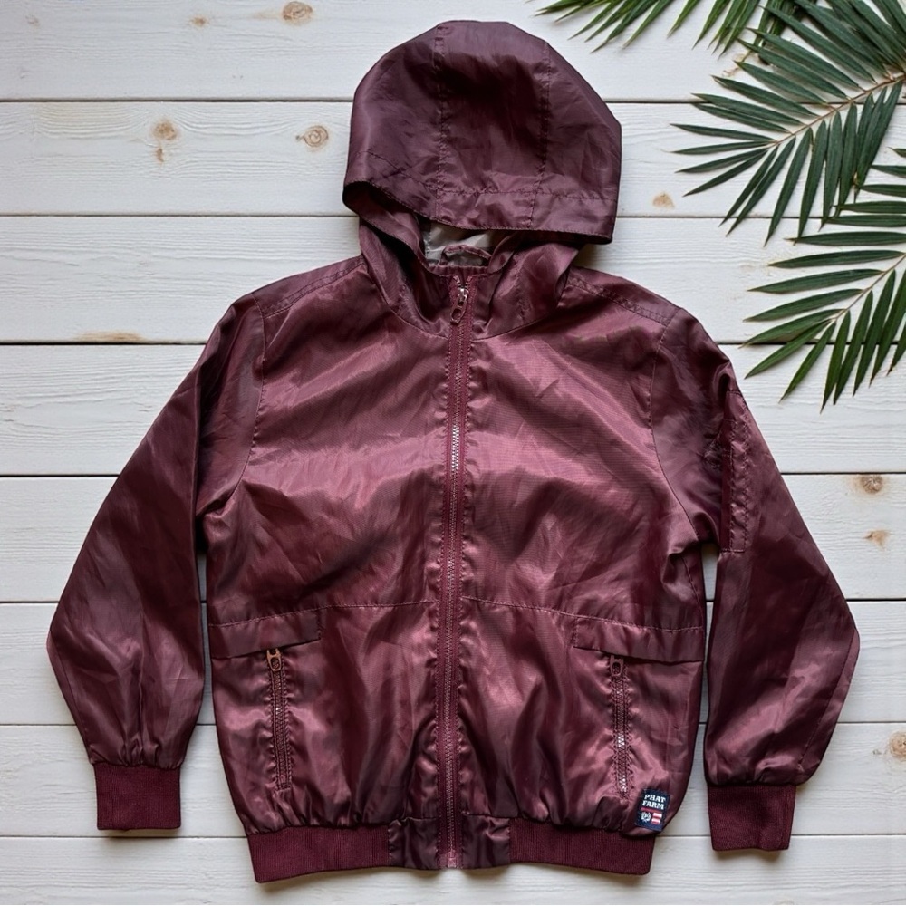 PHAT FARM Hooded Windbreaker Jacket Youth M (10/12) Zip Front Streetwear